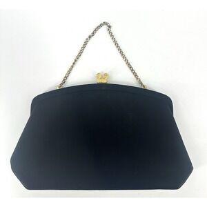 Vintage L And M Clutch Purse Black Gold Rhinestones Latch And Chain Prom/Wedding